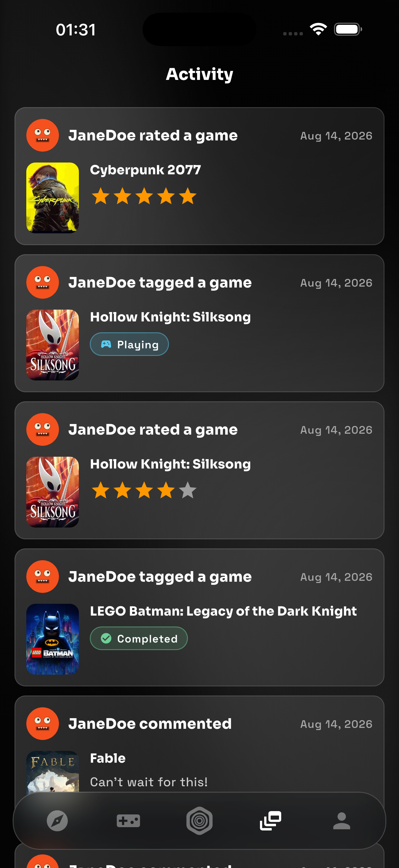 Gameedy activity page